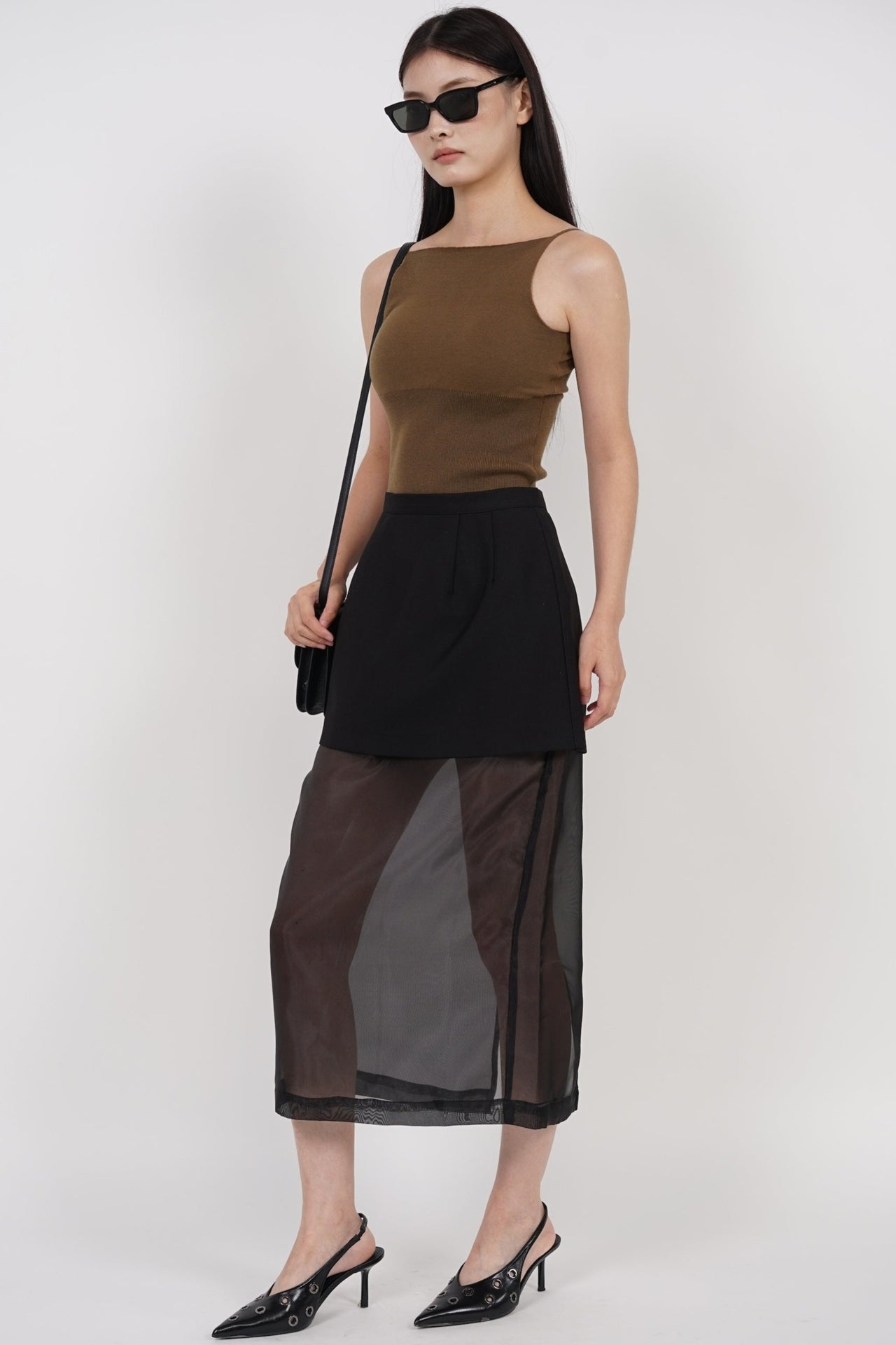 Sheer Panel Skirt in Black