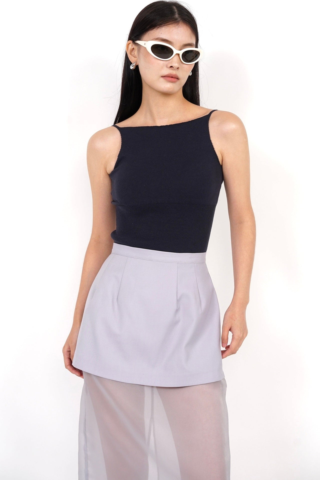 Padded Halter Neck Knit Top in Midnight