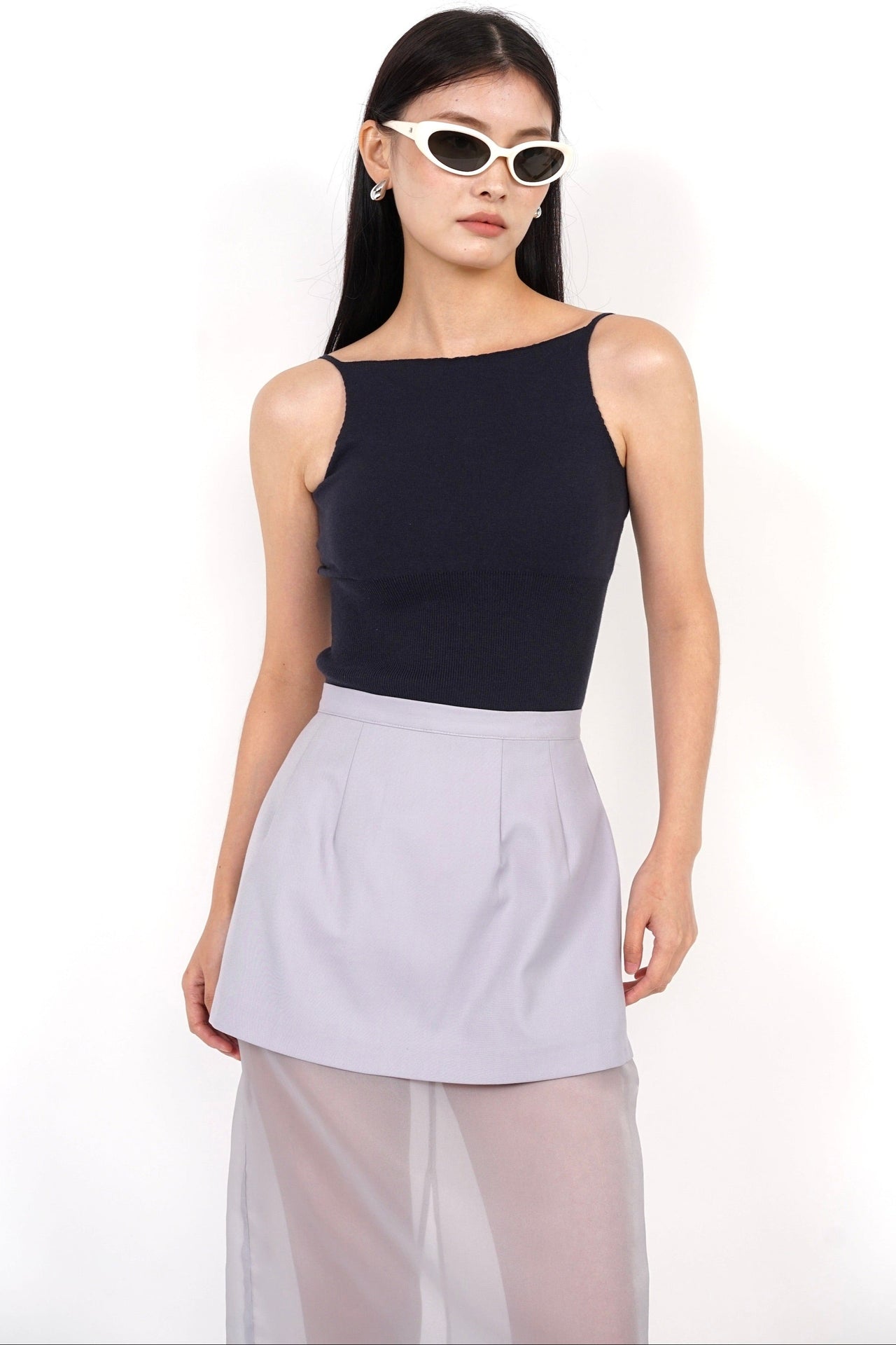 Padded Halter Neck Knit Top in Midnight