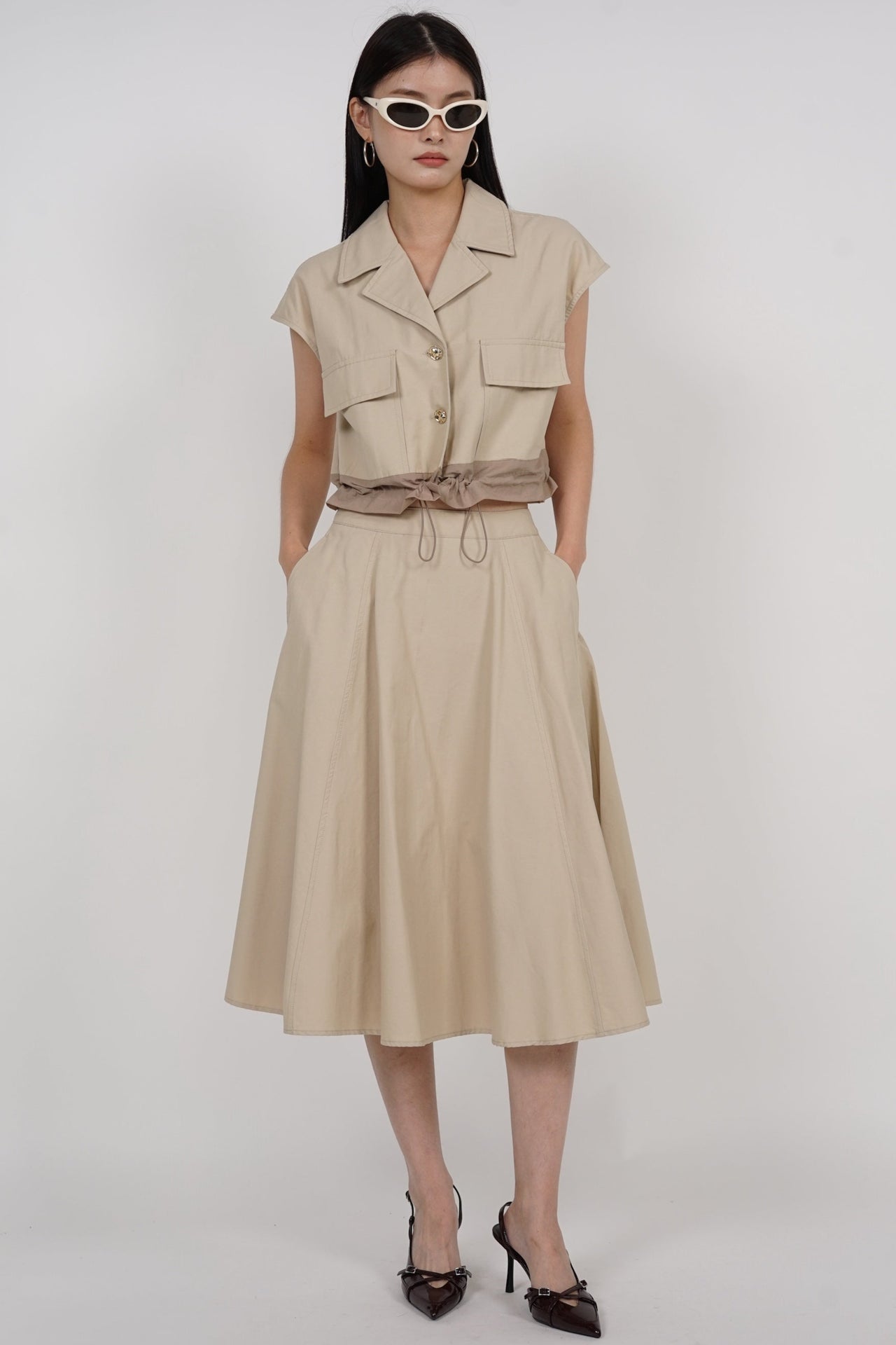 Cap Sleeve Cargo Top in Khaki