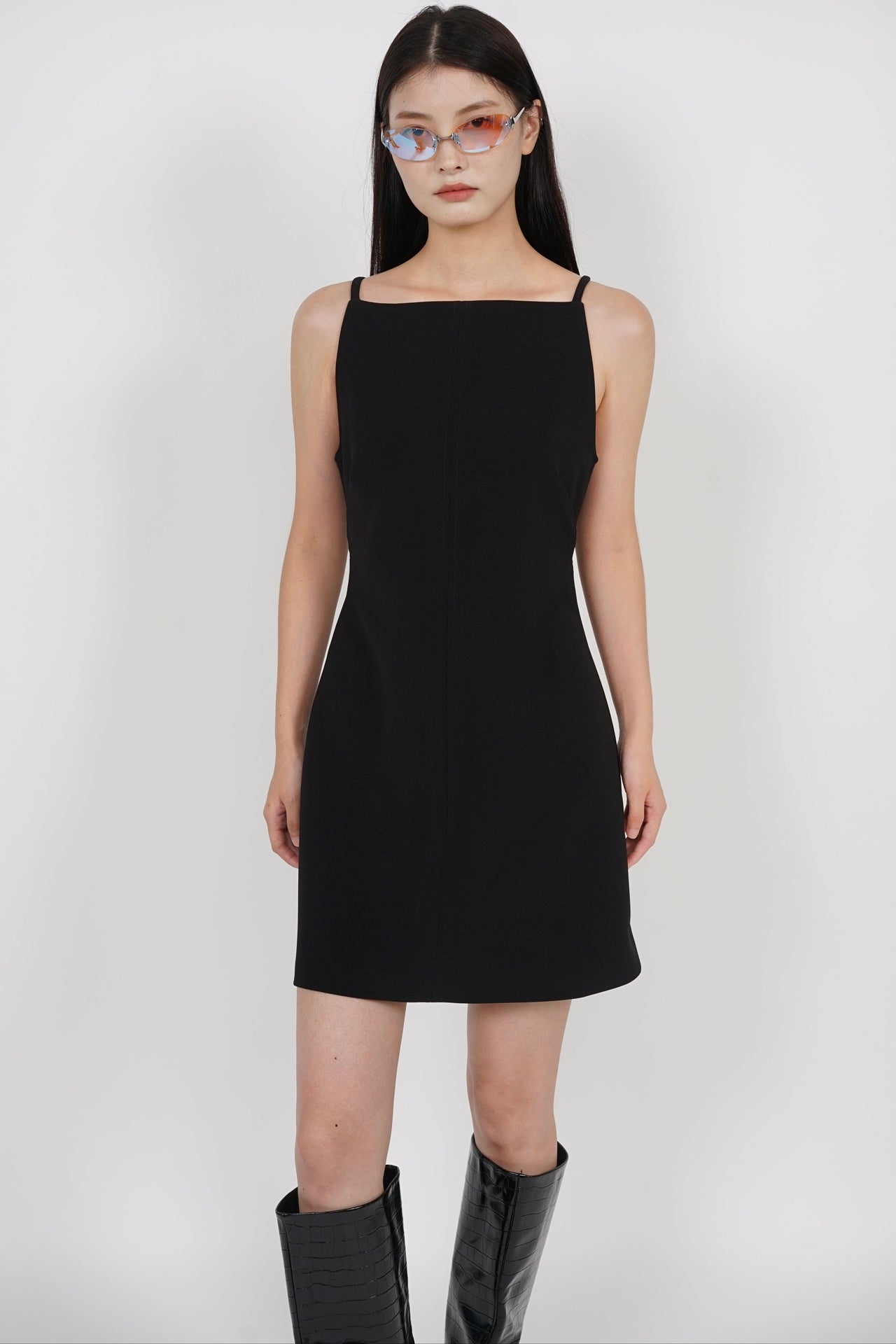 Boat Neck Mini Dress in Black