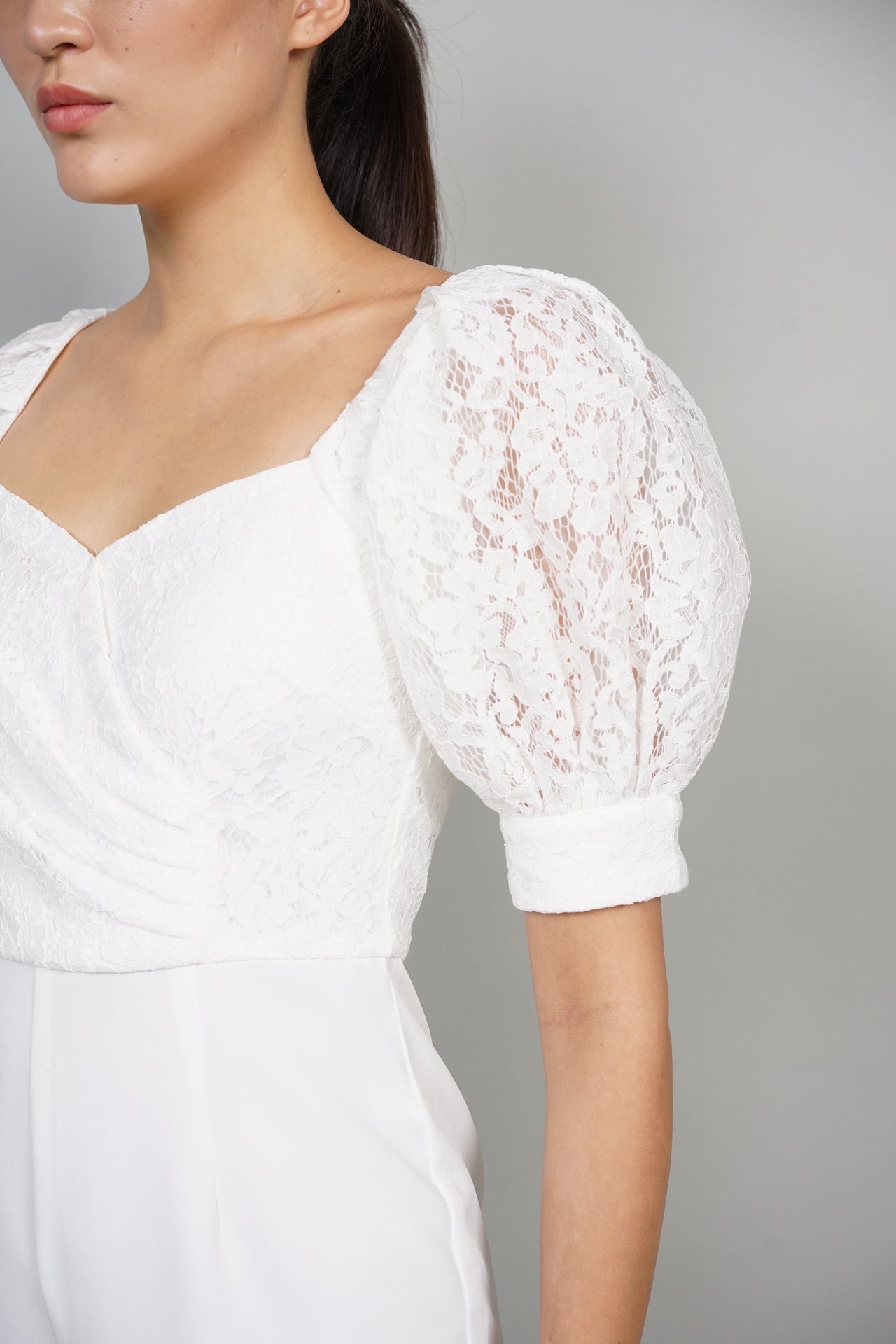 Renalie Puffy Lace Jumpsuit in White