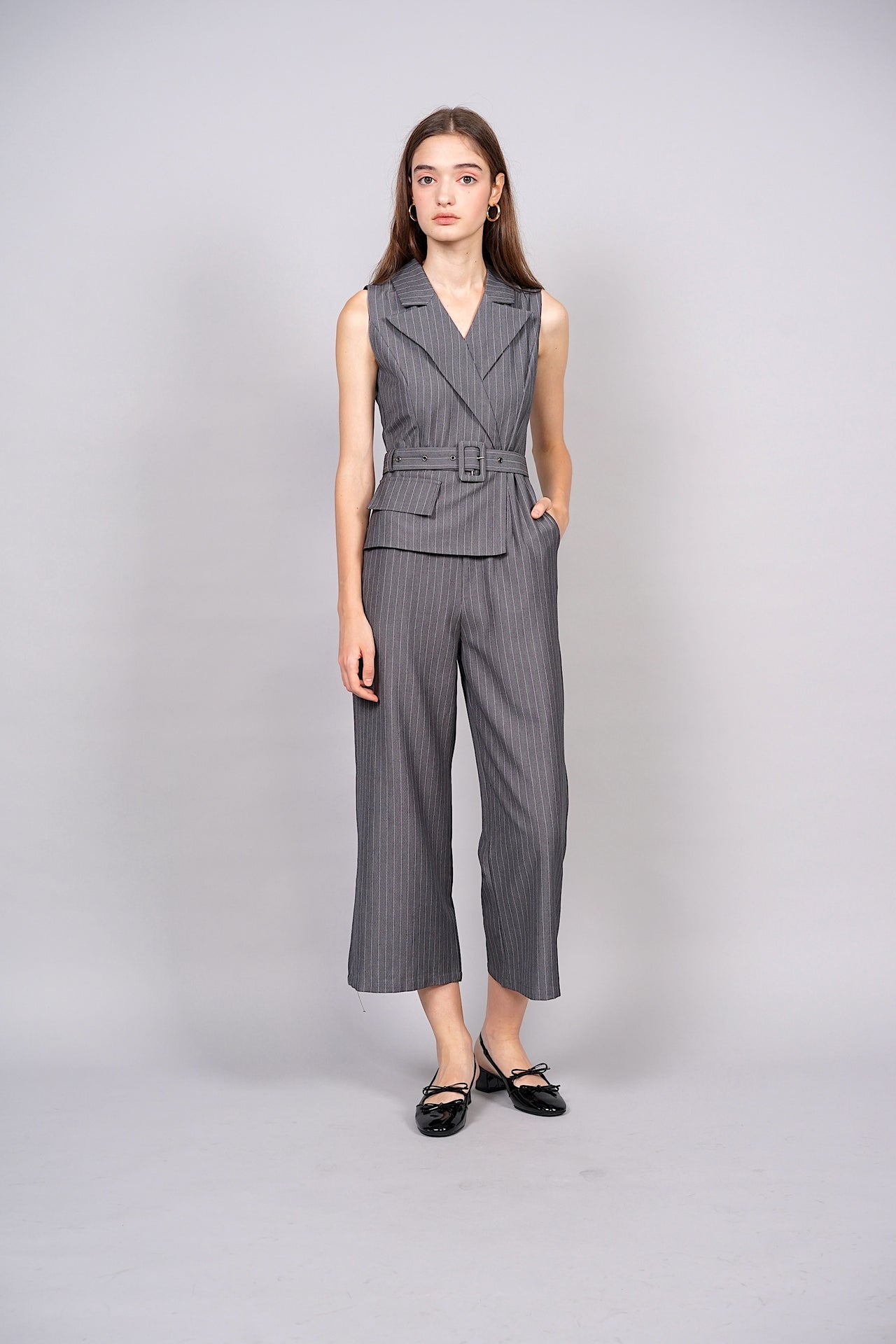 Herald Buckled Jumpsuit in Heather Grey Stripes