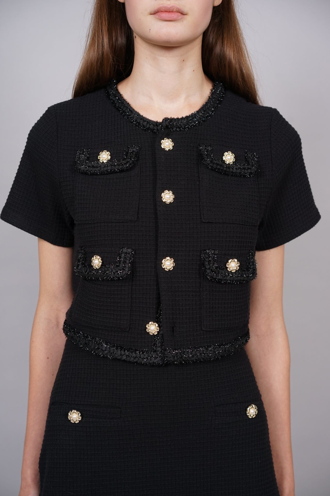 Braid Trim Buttoned Top in Black - Arriving Soon