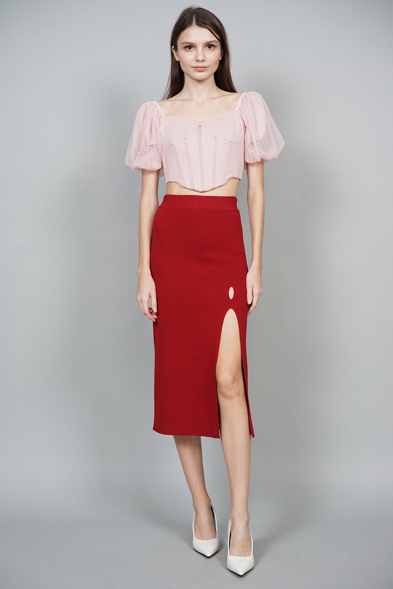 EVERYDAY / Kasen Side Slit Skirt in Red