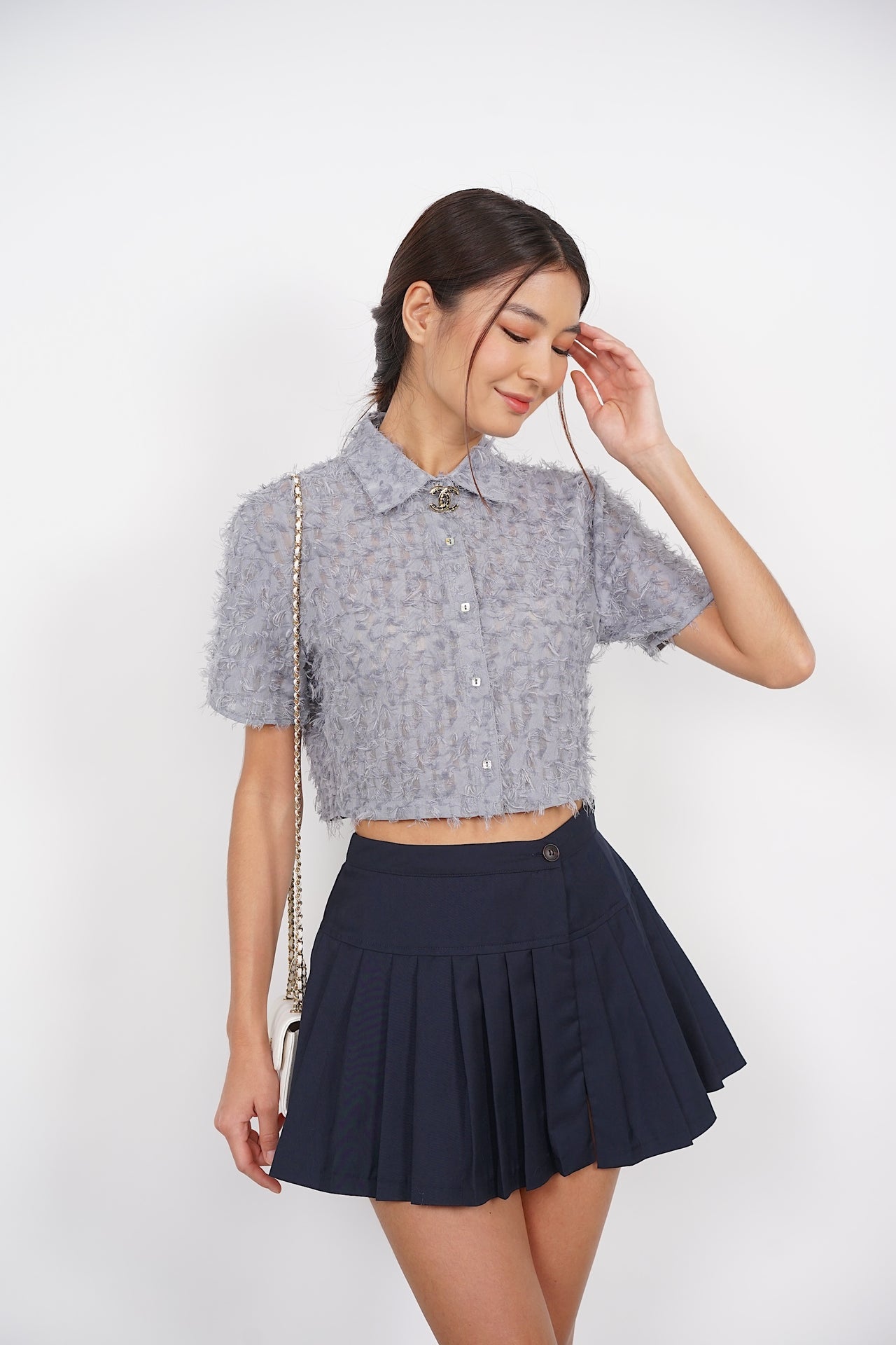 Rustle Blouse in Dusty Blue