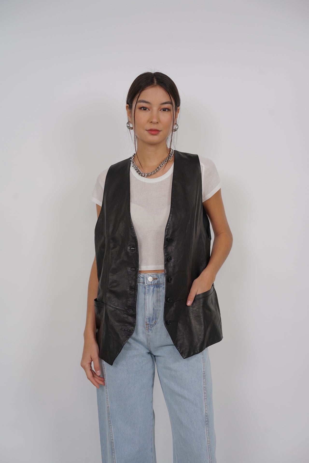 Leather Vest Top in Black