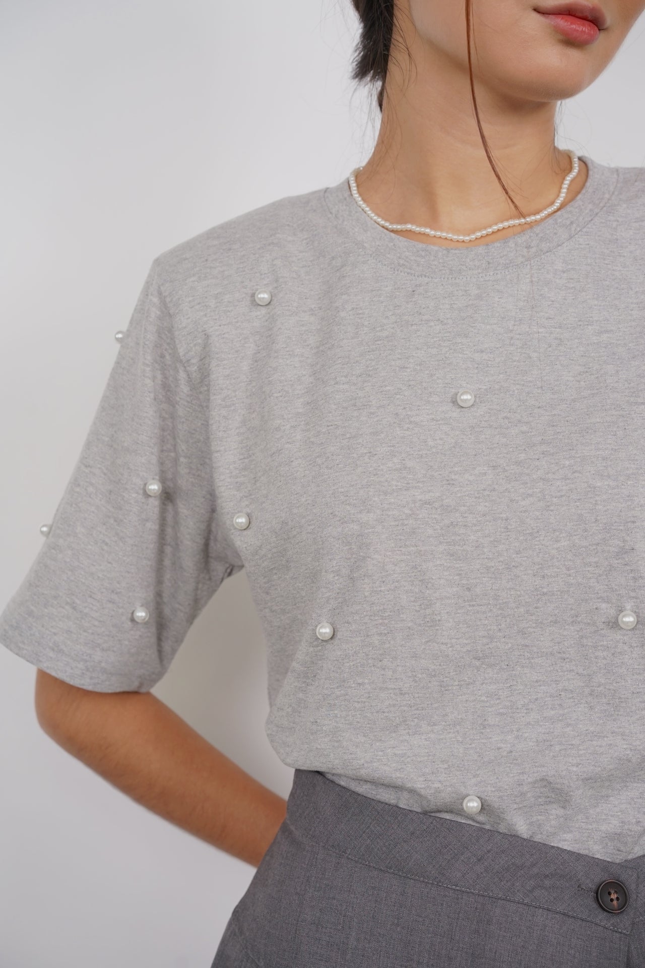 Padded Pearl Shirt in Grey