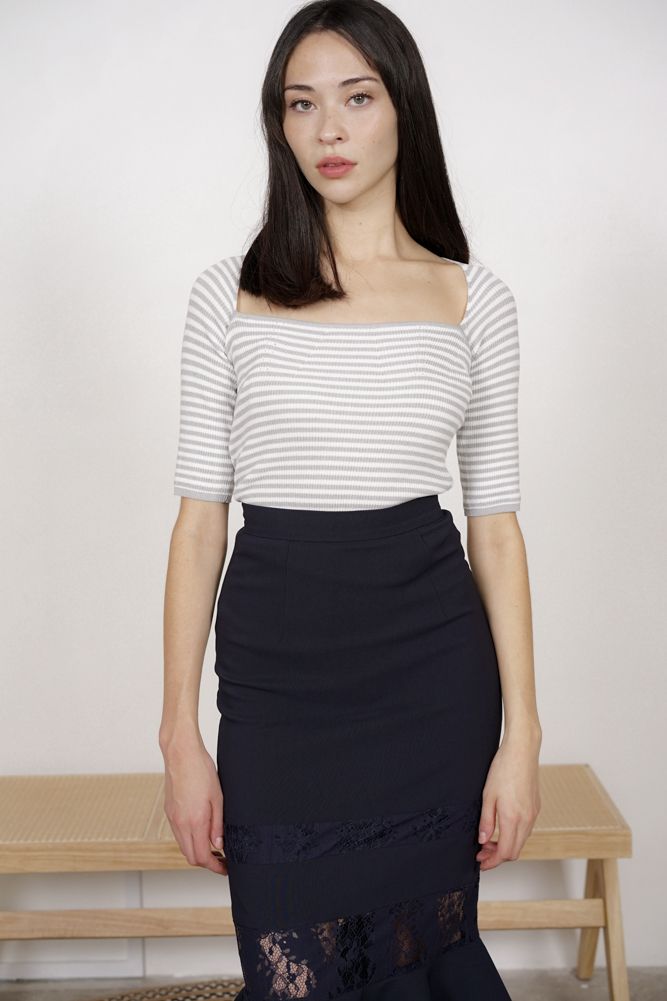 Cherrie Knit Top in Dusty Grey Stripes